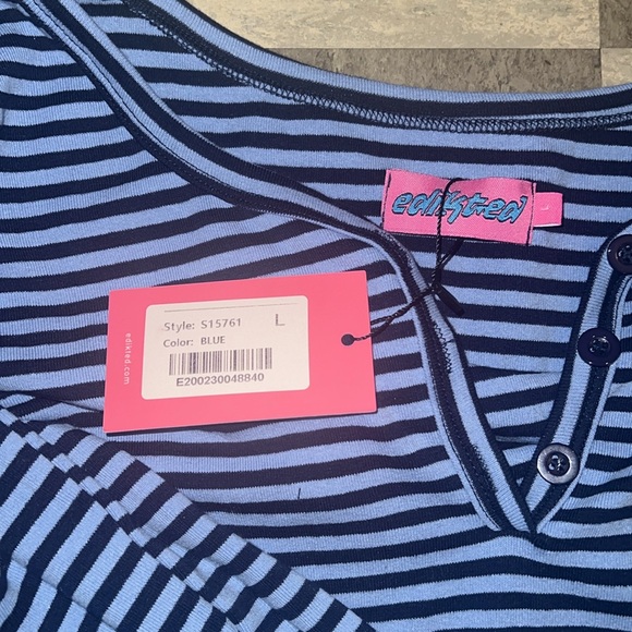 EDIKTED Blue Striped Long Sleeve Top NWT - Picture 3 of 4